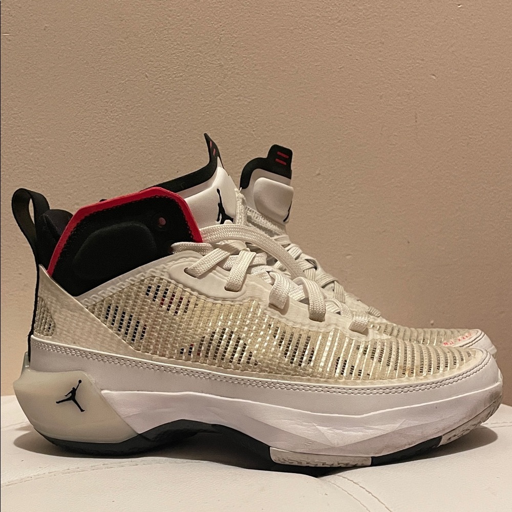 Jordan Kids' White and Black Sneakers with Red Accents